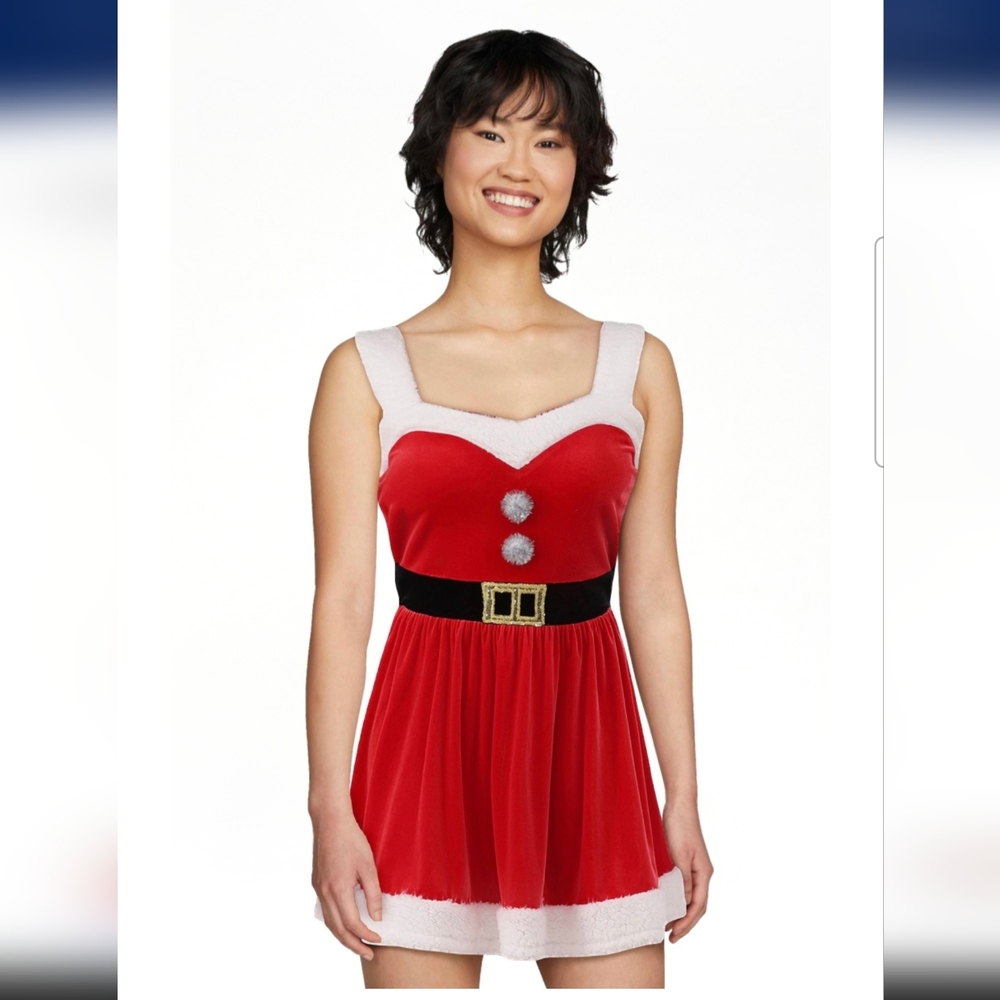 NWT Festive Red Velvet Mrs. Claus Mini Holiday Dress with White Trim XXS